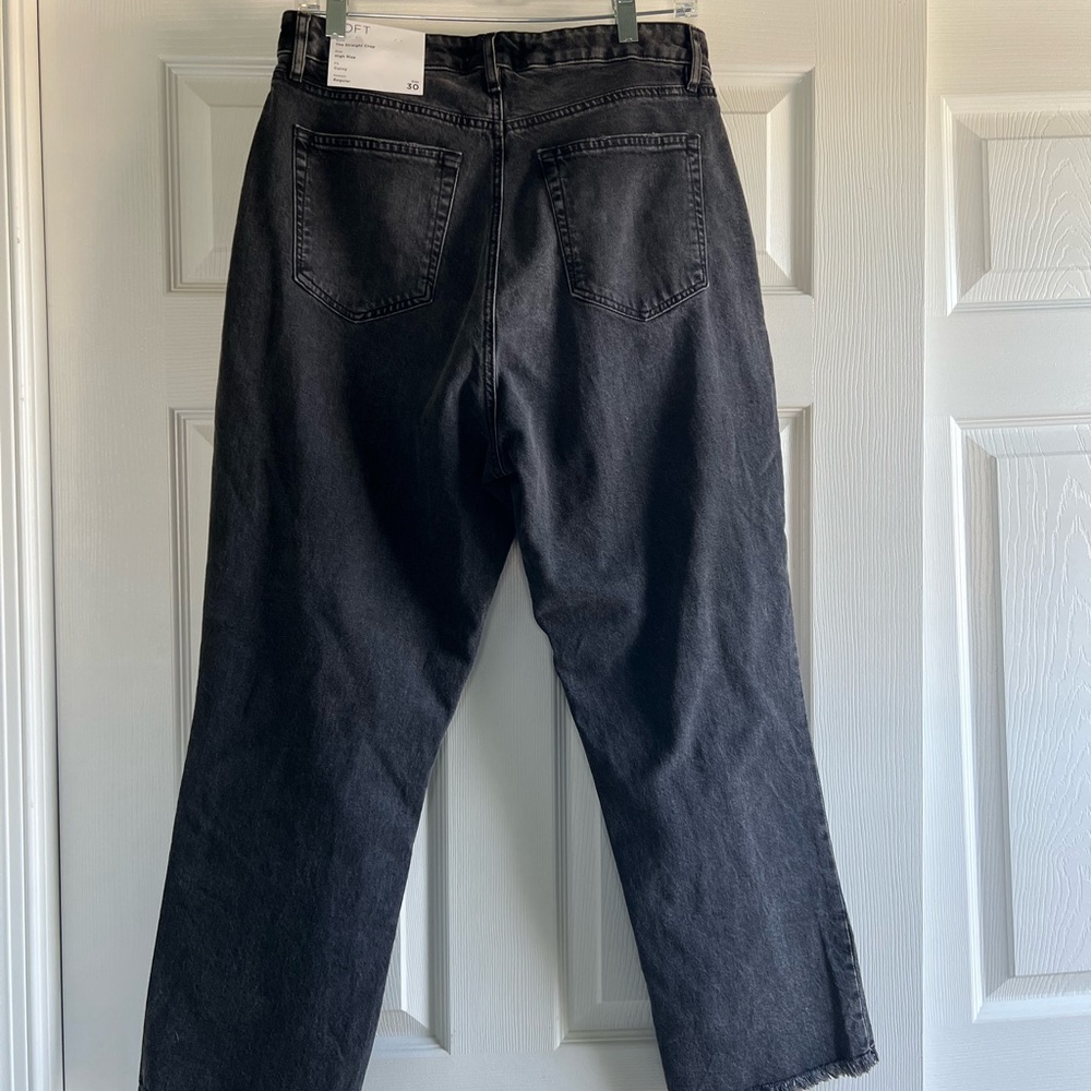 Straight crop, high rise, curvy fit distressed jeans